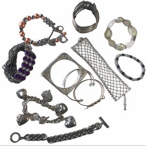 Silvertone Bangle Statement Gem Bead Bracelet Women's Fashion Jewelry Costume